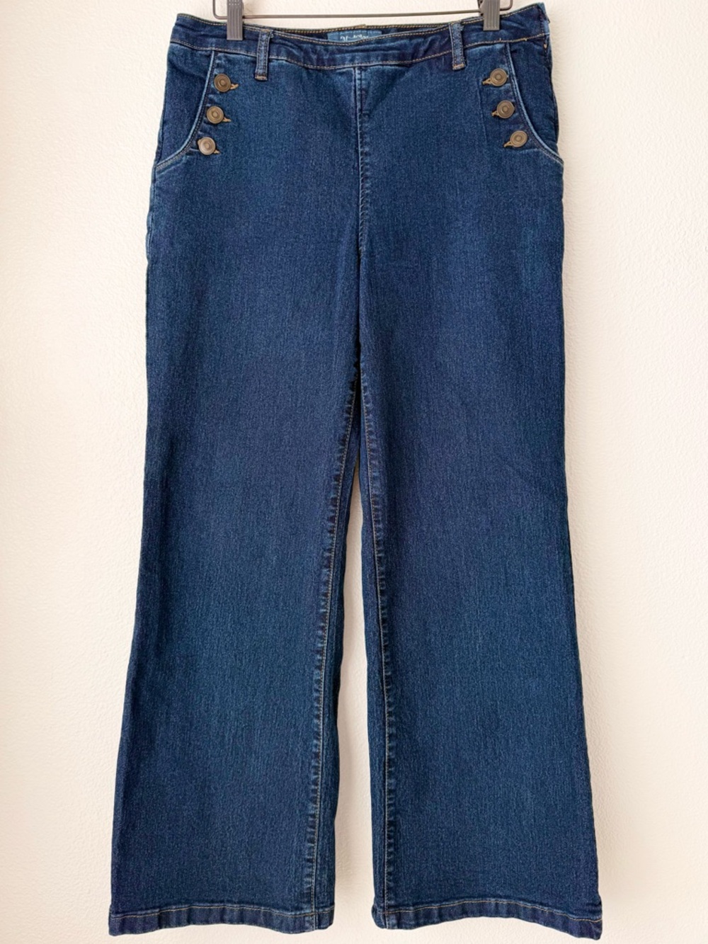 ModCloth Sailor Wide Leg Jeans Dark Wash Stretch Denim Retro Boho 40s Style 14